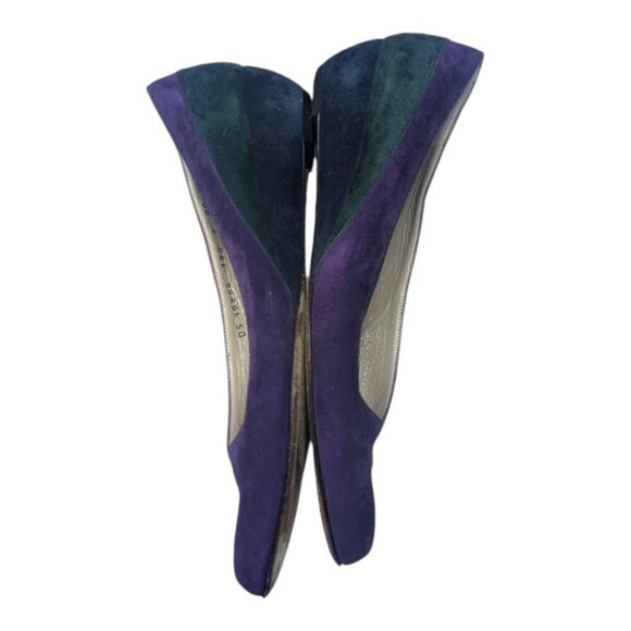 VTG Salvatore Ferragamo Purple Green Kitten Wedge Pointed Toe 9AA - Picture 5 of 7